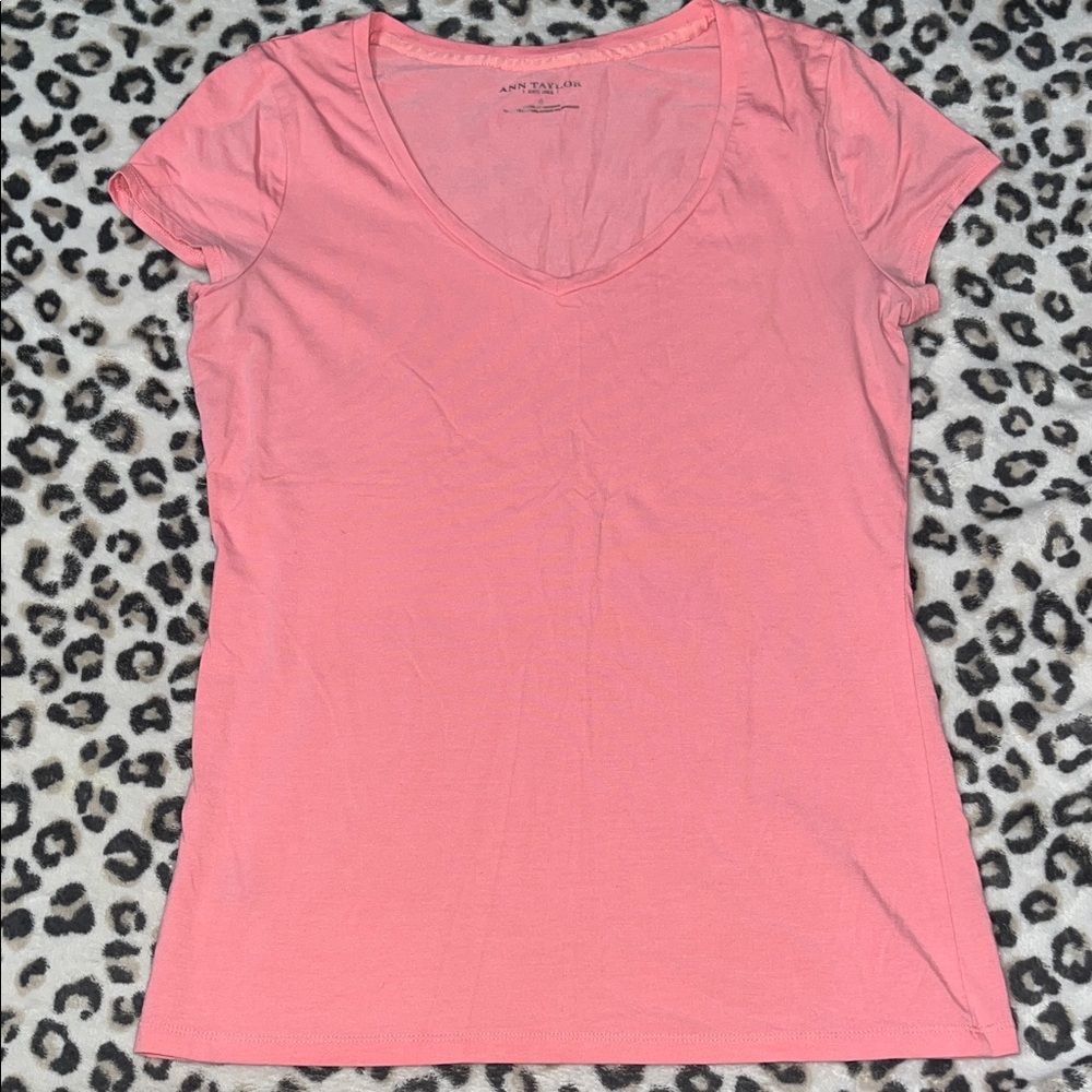 Ann Taylor Soft Pink V-Neck Tee
